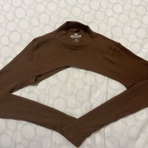 Hollister Chocolate Ribbed Knit Mockneck Shrug Top